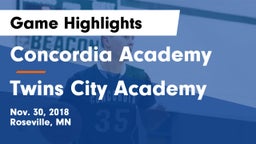 Concordia Academy vs Twins City Academy Game Highlights - Nov. 30, 2018