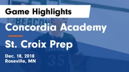 Concordia Academy vs St. Croix Prep Game Highlights - Dec. 18, 2018
