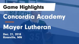 Concordia Academy vs Mayer Lutheran  Game Highlights - Dec. 21, 2018