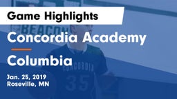 Concordia Academy vs Columbia  Game Highlights - Jan. 25, 2019
