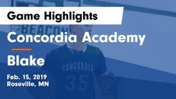 Concordia Academy vs Blake Game Highlights - Feb. 15, 2019