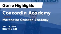 Concordia Academy vs Maranatha Christian Academy Game Highlights - Jan. 21, 2020