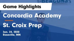 Concordia Academy vs St. Croix Prep Game Highlights - Jan. 24, 2020