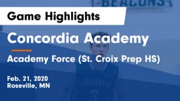 Concordia Academy vs Academy Force (St. Croix Prep HS) Game Highlights - Feb. 21, 2020