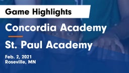 Concordia Academy vs St. Paul Academy Game Highlights - Feb. 2, 2021
