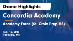 Concordia Academy vs Academy Force (St. Croix Prep HS) Game Highlights - Feb. 10, 2023