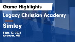 Legacy Christian Academy vs Simley  Game Highlights - Sept. 12, 2022