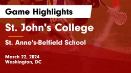 St. John's College  vs St. Anne's-Belfield School Game Highlights - March 22, 2024
