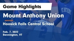 Mount Anthony Union  vs Hoosick Falls Central School Game Highlights - Feb. 7, 2022