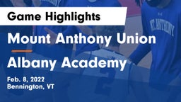 Mount Anthony Union  vs Albany Academy Game Highlights - Feb. 8, 2022