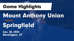 Mount Anthony Union  vs Springfield Game Highlights - Jan. 20, 2023