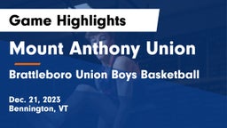 Mount Anthony Union  vs Brattleboro Union  Boys Basketball Game Highlights - Dec. 21, 2023