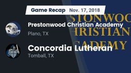 Recap: Prestonwood Christian Academy vs. Concordia Lutheran  2018