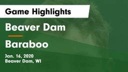 Beaver Dam  vs Baraboo  Game Highlights - Jan. 16, 2020