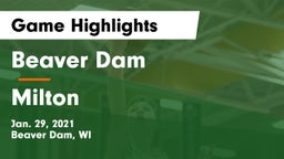 Beaver Dam  vs Milton  Game Highlights - Jan. 29, 2021