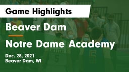 Beaver Dam  vs Notre Dame Academy Game Highlights - Dec. 28, 2021