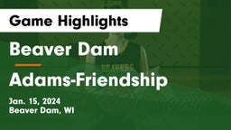 Beaver Dam  vs Adams-Friendship  Game Highlights - Jan. 15, 2024