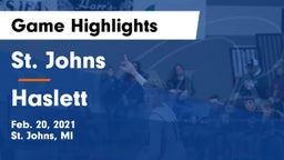 St. Johns  vs Haslett  Game Highlights - Feb. 20, 2021
