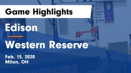 Edison  vs Western Reserve  Game Highlights - Feb. 15, 2020