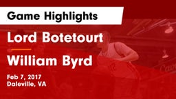 Lord Botetourt  vs William Byrd  Game Highlights - Feb 7, 2017