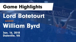 Lord Botetourt  vs William Byrd  Game Highlights - Jan. 16, 2018