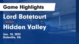 Lord Botetourt  vs Hidden Valley  Game Highlights - Jan. 10, 2022