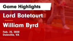 Lord Botetourt  vs William Byrd  Game Highlights - Feb. 25, 2020