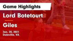 Lord Botetourt  vs Giles Game Highlights - Jan. 20, 2021