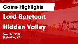 Lord Botetourt  vs Hidden Valley  Game Highlights - Jan. 26, 2022