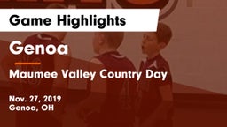 Genoa  vs Maumee Valley Country Day  Game Highlights - Nov. 27, 2019