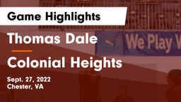 Thomas Dale  vs Colonial Heights Game Highlights - Sept. 27, 2022