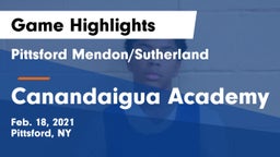 Pittsford Mendon/Sutherland vs Canandaigua Academy  Game Highlights - Feb. 18, 2021