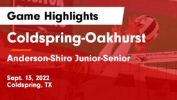 Coldspring-Oakhurst  vs Anderson-Shiro Junior-Senior  Game Highlights - Sept. 13, 2022
