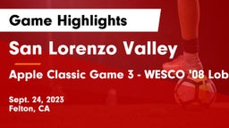 San Lorenzo Valley  vs Apple Classic Game 3 - WESCO '08 Lobos Game Highlights - Sept. 24, 2023