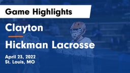 Clayton  vs Hickman Lacrosse Game Highlights - April 23, 2022