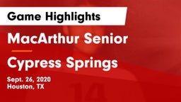 MacArthur Senior  vs Cypress Springs  Game Highlights - Sept. 26, 2020