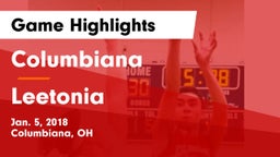 Columbiana  vs Leetonia  Game Highlights - Jan. 5, 2018