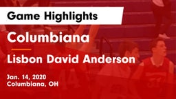 Columbiana  vs Lisbon David Anderson  Game Highlights - Jan. 14, 2020