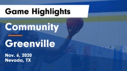 Community  vs Greenville  Game Highlights - Nov. 6, 2020