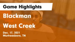 Blackman  vs West Creek Game Highlights - Dec. 17, 2021
