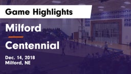 Milford  vs Centennial  Game Highlights - Dec. 14, 2018