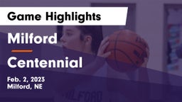 Milford  vs Centennial  Game Highlights - Feb. 2, 2023