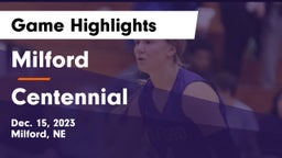 Milford  vs Centennial  Game Highlights - Dec. 15, 2023
