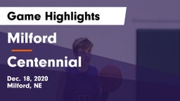 Milford  vs Centennial  Game Highlights - Dec. 18, 2020