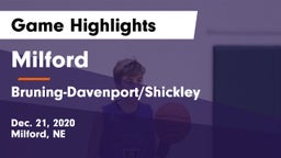 Milford  vs Bruning-Davenport/Shickley  Game Highlights - Dec. 21, 2020