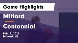 Milford  vs Centennial  Game Highlights - Feb. 8, 2021