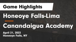 Honeoye Falls-Lima  vs Canandaigua Academy  Game Highlights - April 21, 2022