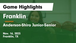 Franklin  vs Anderson-Shiro Junior-Senior  Game Highlights - Nov. 16, 2023