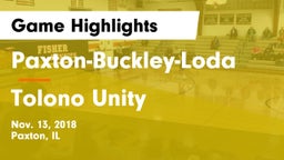 Paxton-Buckley-Loda  vs Tolono Unity Game Highlights - Nov. 13, 2018