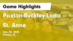 Paxton-Buckley-Loda  vs St. Anne Game Highlights - Jan. 20, 2020